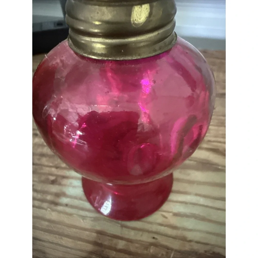 Vintage Red Glass Oil Lamp with Ruffle top 10.5